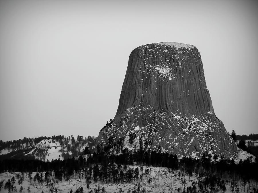 Devils Tower Wyoming Black and White Photograph by Cathy Anderson