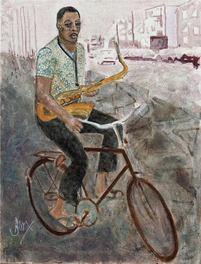 Bicycle Painting - Dexter Rides Again by David Barkham Bicycle Painting - Dexter Rides Again by David Barkham