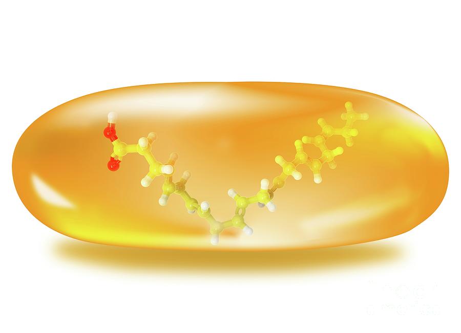 Dha Omega-3 Fatty Acid Model In An Oil Pill Photograph by Ramon Andrade 3dciencia/science Photo Library