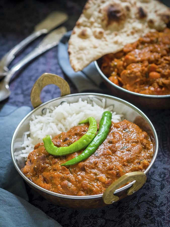 Dhal Makhani indian Lentil Dish With Rice And Unleavened Bread Photograph by Magdalena Paluchowska