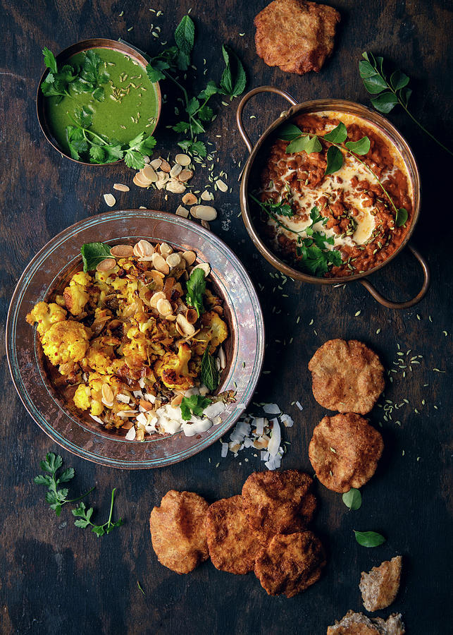 Dhal Makhani With Poori And Cauliflower Baked In Saffron Photograph by Great Stock!