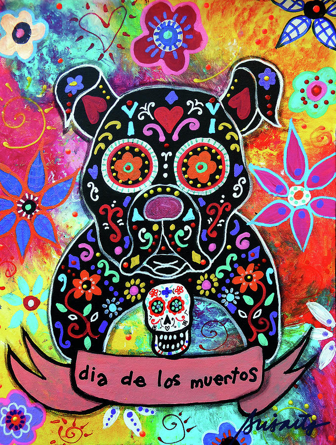 Flower Painting - Dia De Los Muertos Bulldog by Prisarts