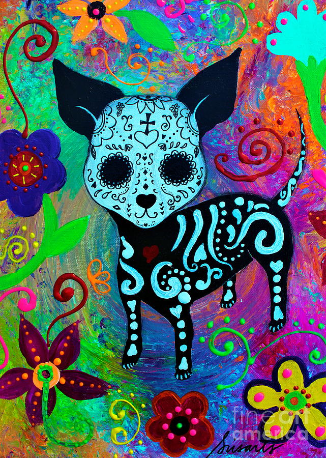 Flower Painting - Dia De Los Muertos Chihuahua Love by Pristine Cartera Turkus