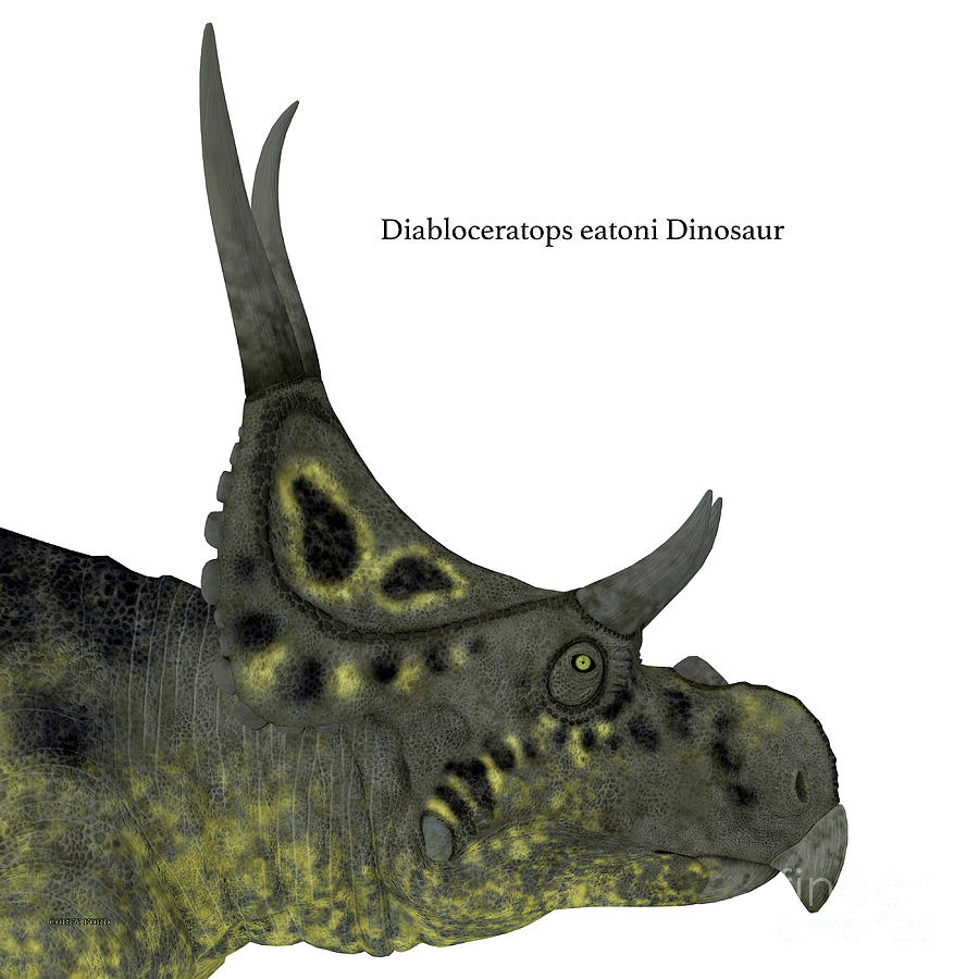 Diabloceratops Dinosaur Head with Font Digital Art by Corey Ford