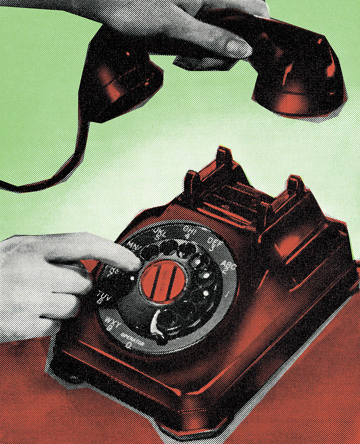 Vintage Drawing - Dialing a Red Rotary Telephone by CSA Images