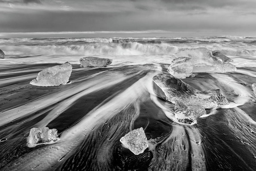 Nature Photograph - Diamond Beach Iceland III BW by Joan Carroll