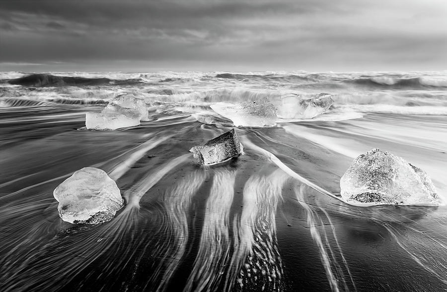 Diamond Beach Iceland V BW Photograph by Joan Carroll