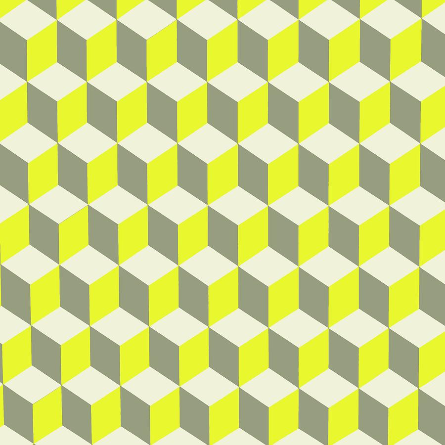 Diamond Repeating Pattern In Limelight Yellow Gray and White Digital Art by Taiche Acrylic Art