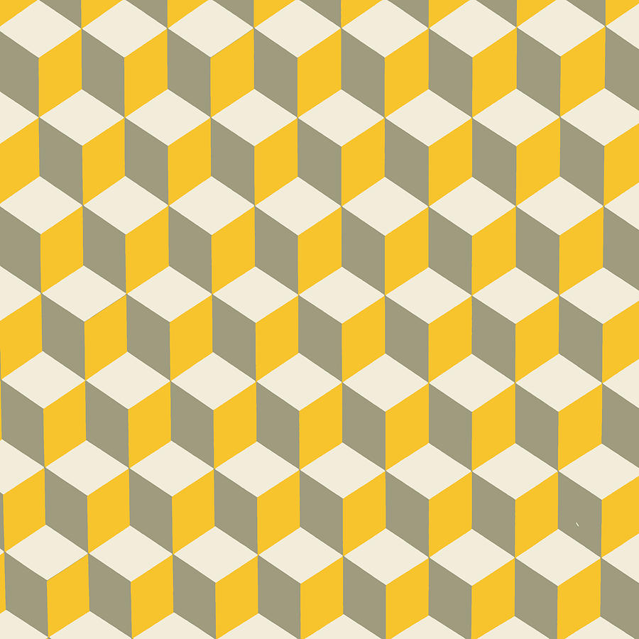 Diamond Repeating Pattern In Yellow Gray and White Digital Art by Taiche Acrylic Art