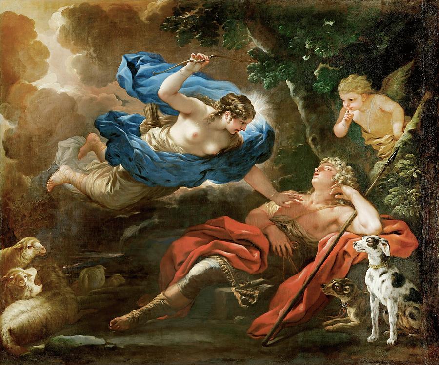 Diana and Endymion. Canvas,203 x 246 cm Inv.2679. Painting by Luca 