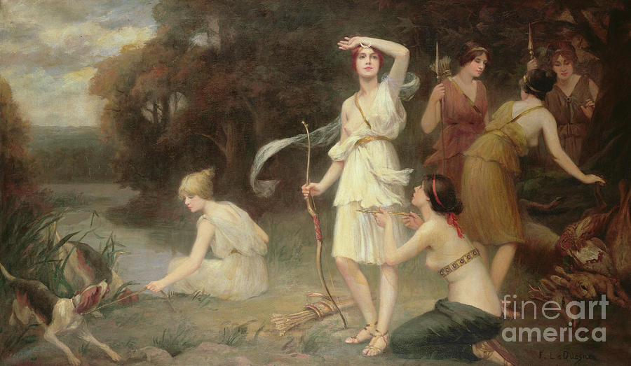 Huntress Painting - Diana And Her Hand Maidens by Fernand Le Quesne