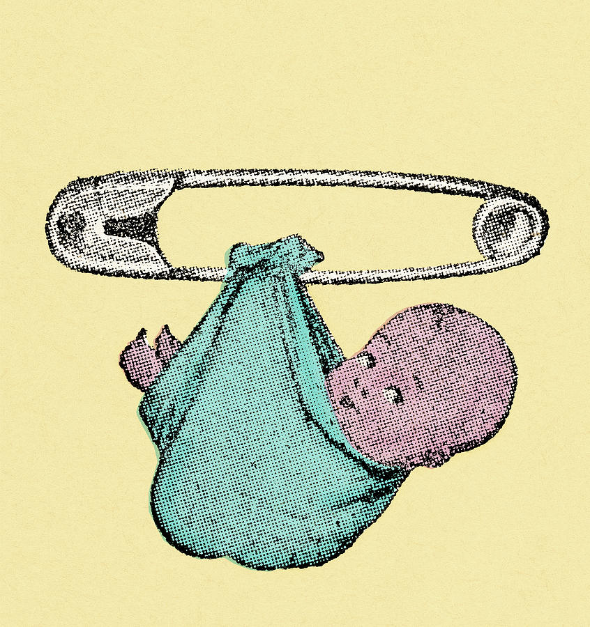 Vintage Drawing - Diaper pin by CSA Images