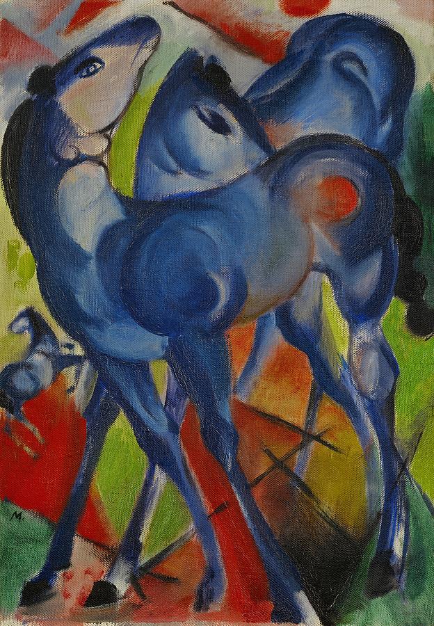 Die blauen Fohlen-Blue fillies, 1913 Canvas, 55,4 x 38,5 cm. Painting by Franz Marc -1880-1916-