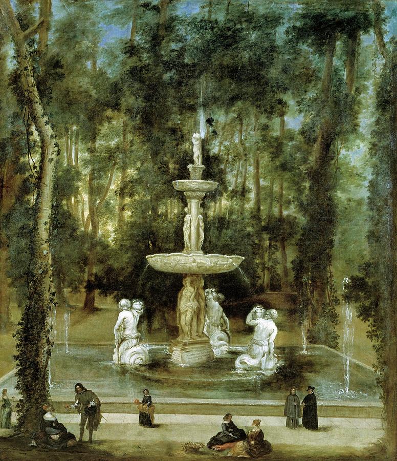 Diego Rodriguez de Silva y Velazquez La Fuente de los Tritones en el Jardin de la Isla.., 1657. Painting by Diego Velazquez -1599-1660-
