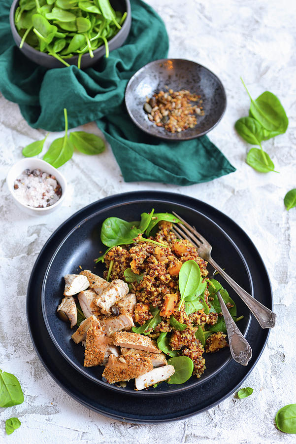 Dietary Chicken Porridge With Sweet Potatoes And Spinach On A Plate Photograph by Karolina Smyk