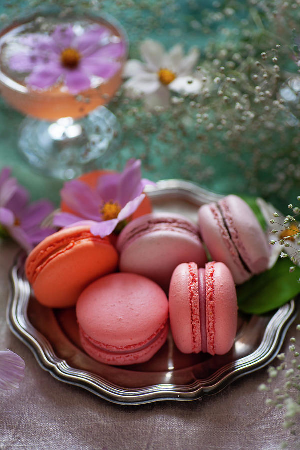Different Colored Macarons On A Silver Plate Photograph by Alicja Koll