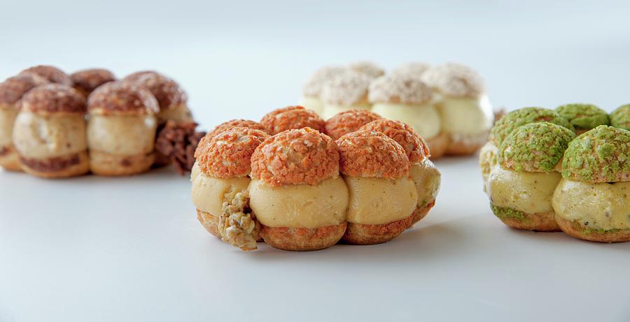 Different Kinds Of Paris-brest choux Pastry Wth A Praline-flavoured Cream Photograph by Christophe Madamour
