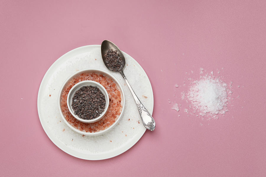 Different Types Of Salt On Pink Background Photograph by Tatjana Baibakova
