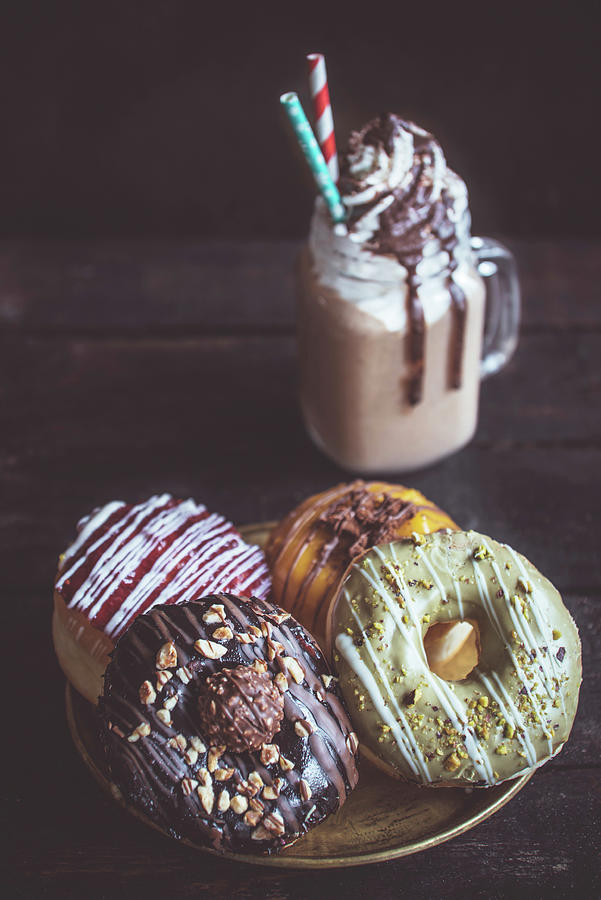 Different Variations Of The Sweet Donuts And Cream Coffee, Selective Focus Photograph by Ltummy