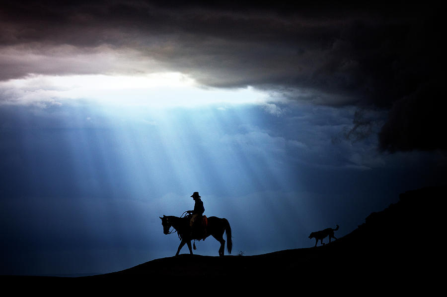 Digital Composite Of Cowboy On Ridgeline Photograph by Darrell Gulin