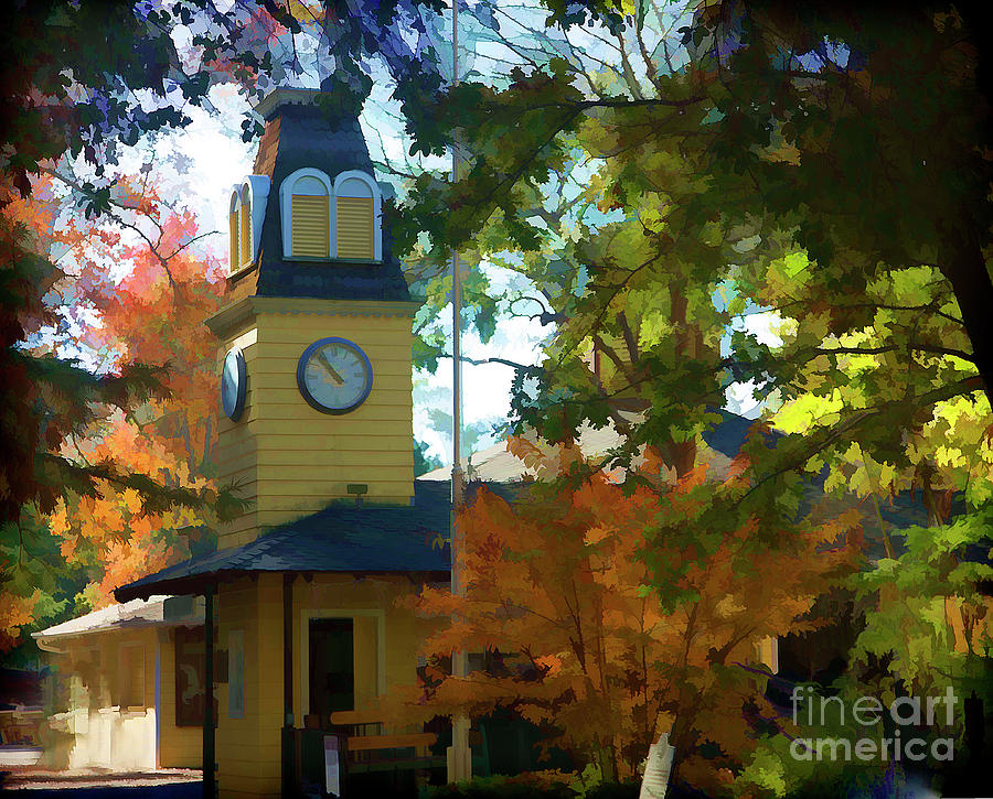 Digital Paint Train Station Autumn Colors  Digital Art by Chuck Kuhn