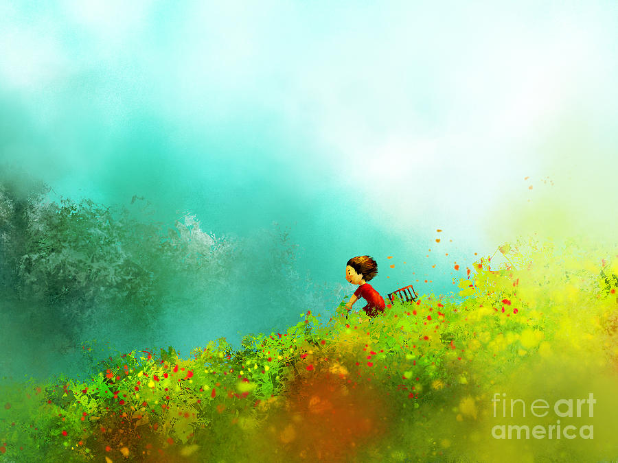 Fur Digital Art - Digital Painting Of Girl In Red Dress by Archv Fur Digital Art - Digital Painting Of Girl In Red Dress by Archv