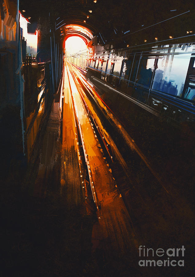 Color Digital Art - Digital Painting Of Railway Station by Tithi Luadthong Color Digital Art - Digital Painting Of Railway Station by Tithi Luadthong