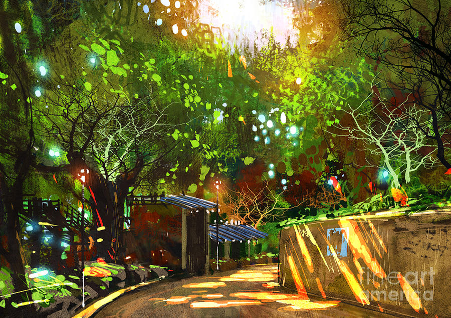 Forest Digital Art - Digital Painting Showing Beautiful by Tithi Luadthong