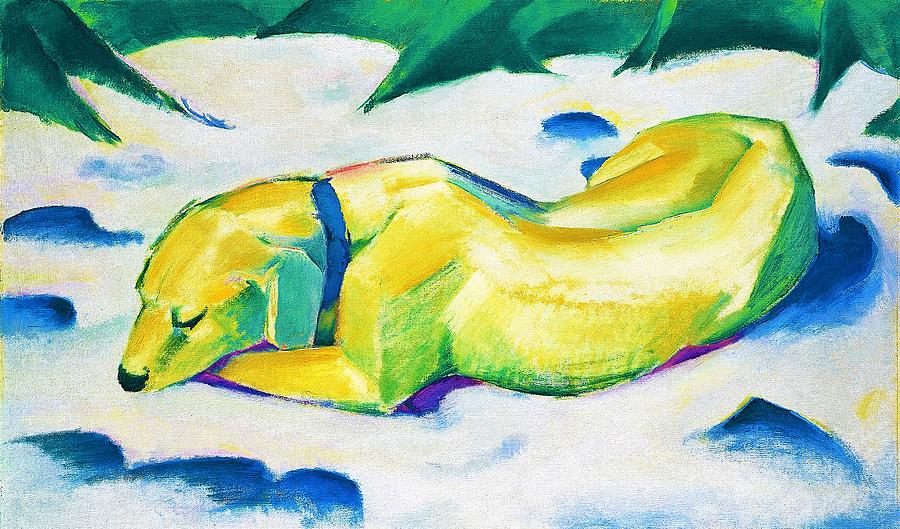 Digital Remastered Edition Dog Lying In The Snow Painting by Franz Marc