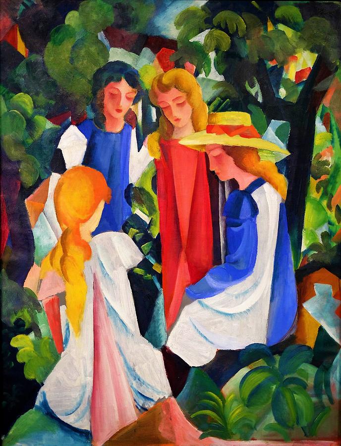 August Macke Painting - Four Girls - Digital Remastered Edition by August Macke