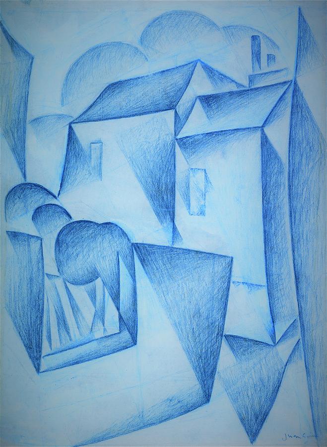 Digital Remastered Edition Houses in Paris, Place Ravignan Original  Blue Drawing by Juan Gris Fine Art America