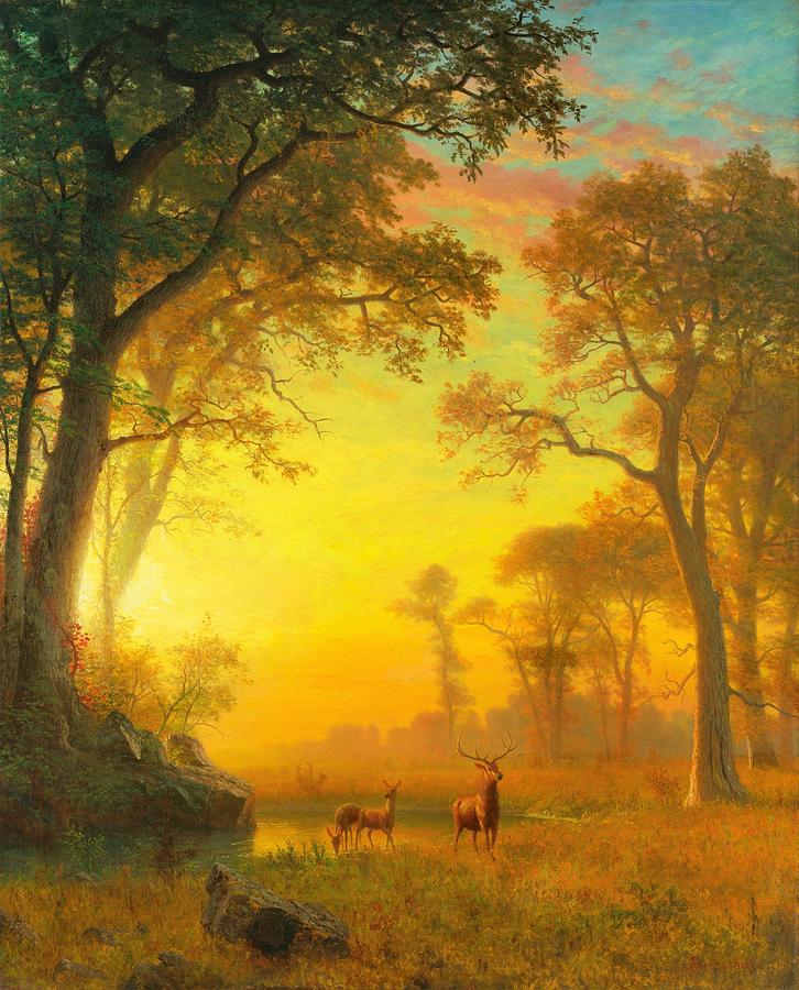 Digital Remastered Edition - Light in the Forest Painting by Albert Bierstadt