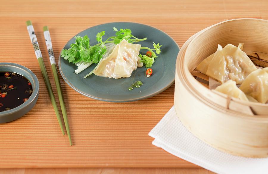 Dim Sum With Soy And Chilli Sauce Photograph by Eising Studio Food