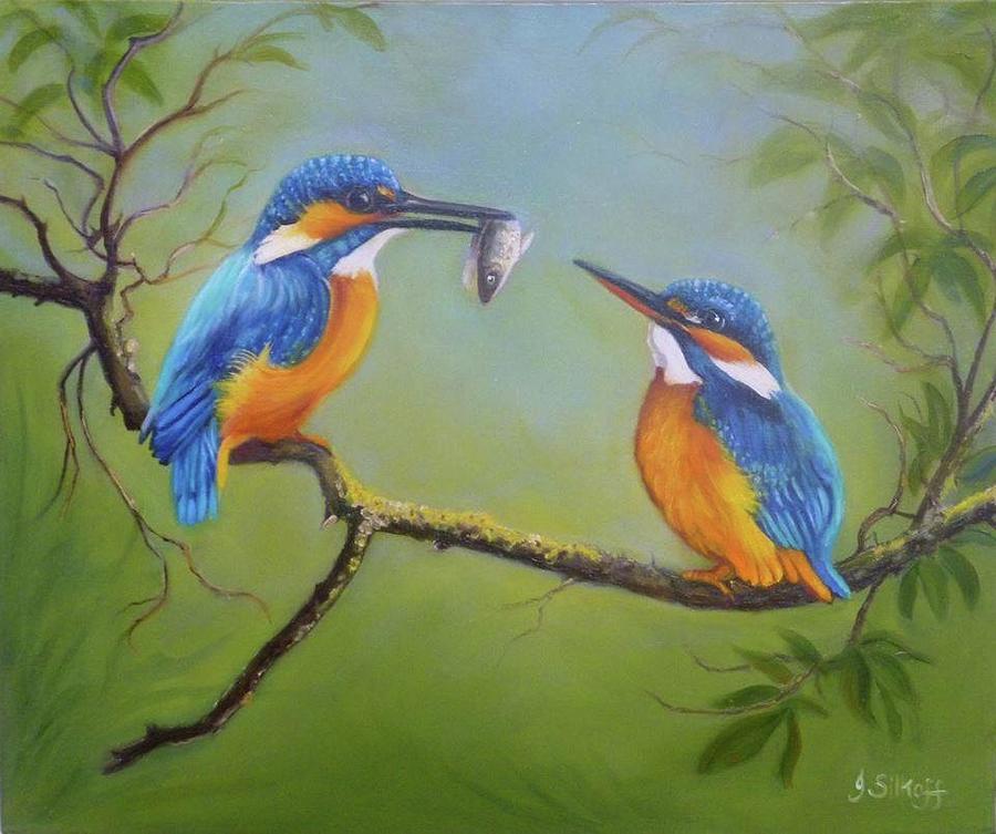 Kingfishers Painting - Dine With Me by Janet Silkoff Kingfishers Painting - Dine With Me by Janet Silkoff