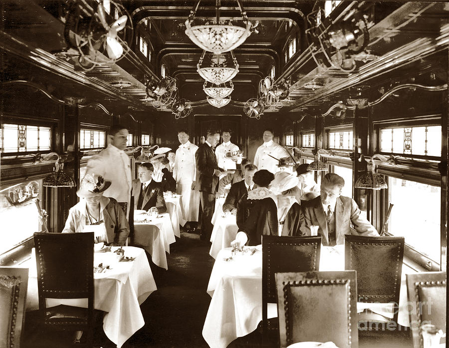 Car Photograph - Dining car on California Limited passenger train of the Atchison by Monterey County Historical Society