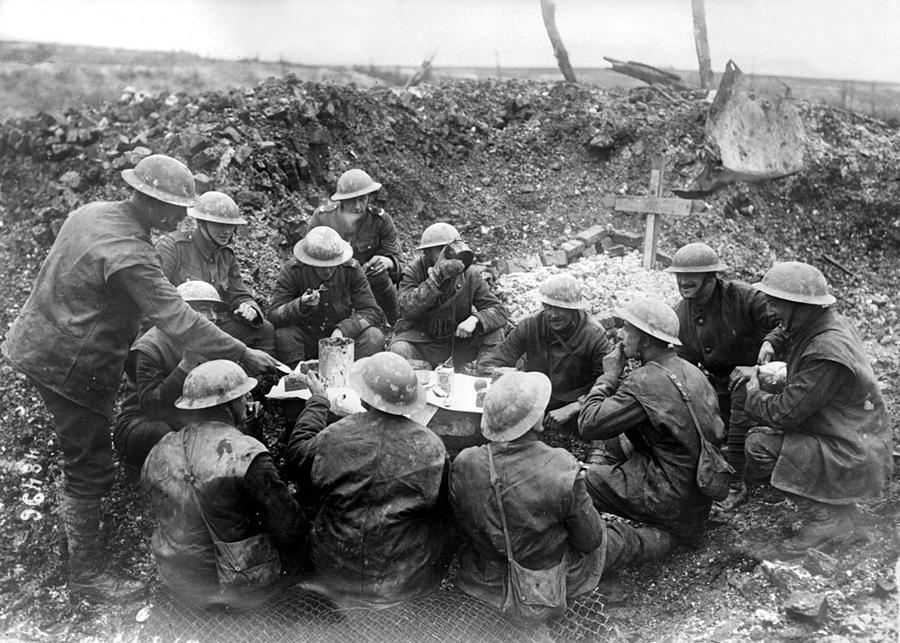 Dining in the Trenches Painting by Bibliotheque nationale de France ...