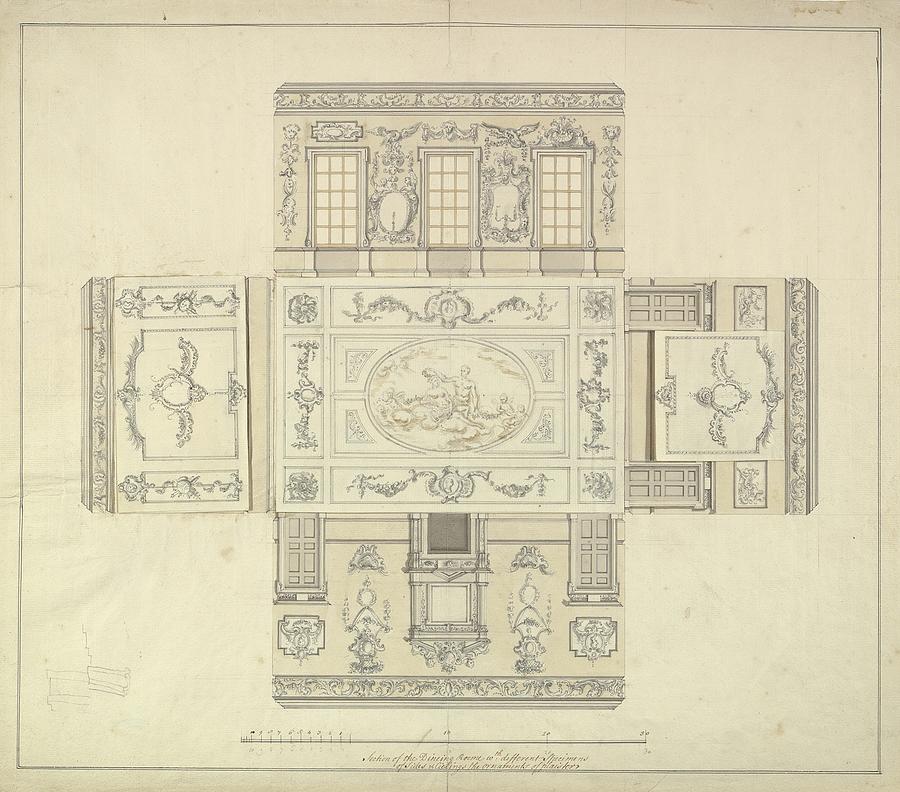 Dining Room At Kirtlington Park, Oxfordshire Drawing by John Sanderson Dining Room At Kirtlington Park, Oxfordshire Drawing by John Sanderson