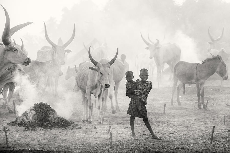 Dinka Photograph - Dinka Siblings In Cattle Camp by Trevor Cole