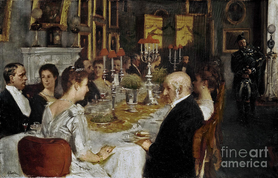 Dinner At Haddo House, 1884 By Alfred Edward Emslie Painting by Alfred Edward Emslie