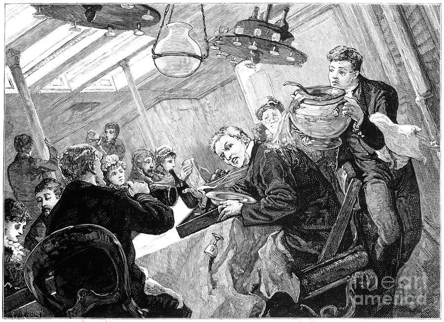 Dinner Time In The First Class Dining Drawing by Print Collector