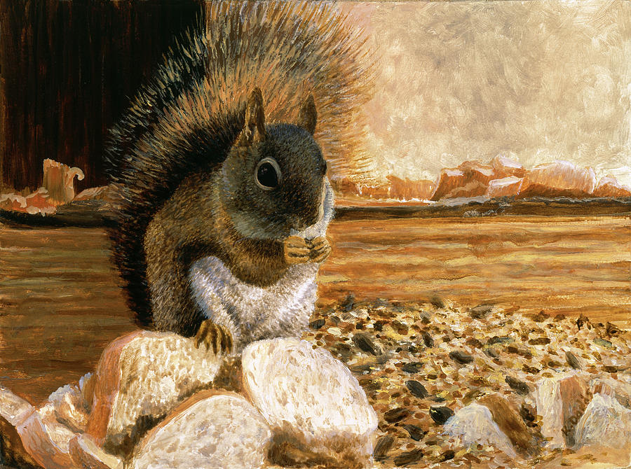 Squirrel Painting - Dinnertime by Kevin Dodds