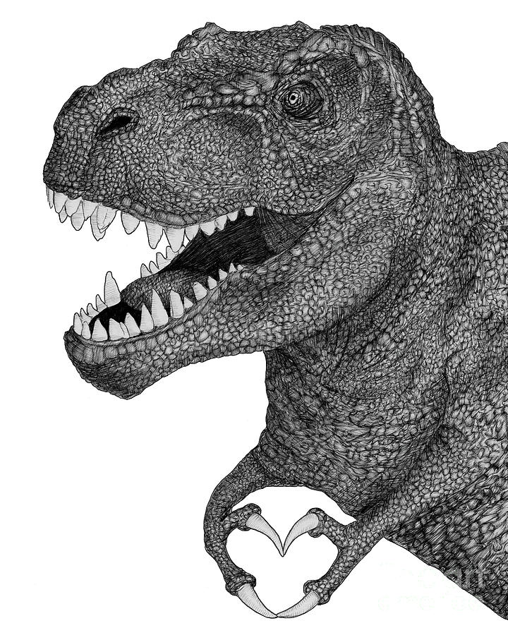 Dinosaur Drawing - Dino Love by Ella Mazur