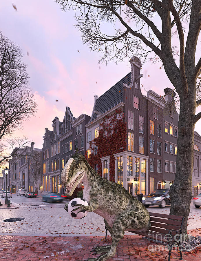 Dinosaur Sitting On City Bench Photograph by Leonello Calvetti/science Photo Library
