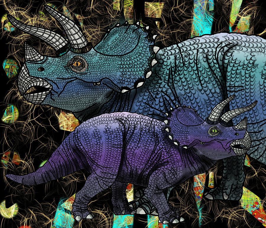 Dinosaur Triceratops and calf Digital Art by Joan Stratton