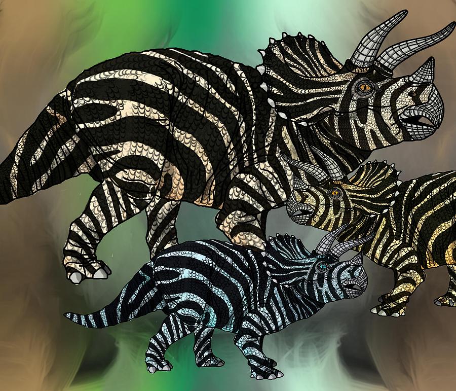 Dinosaur Triceratops Family Drawing by Joan Stratton