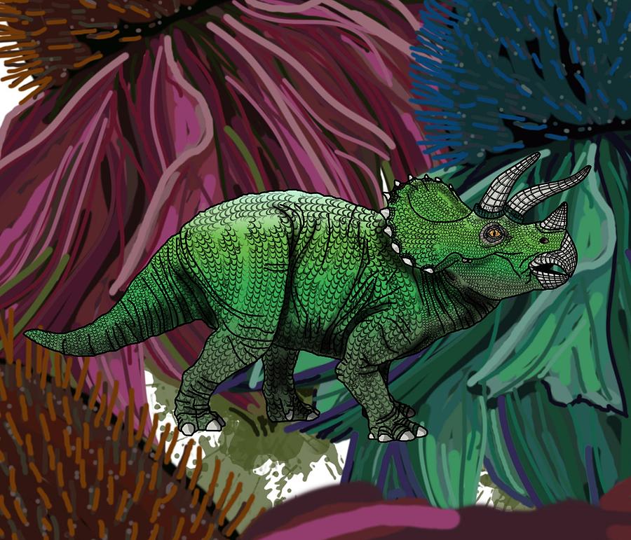 Dinosaur Triceratops Flowers Digital Art by Joan Stratton