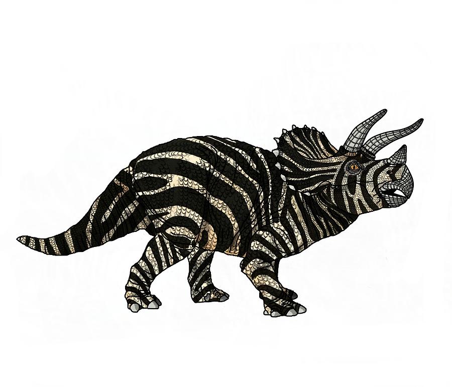 Dinosaur Zebra Triceratops Drawing by Joan Stratton