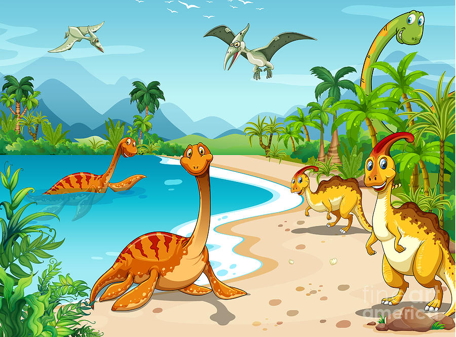 Clipart Digital Art - Dinosaurs Living On The Beach by Graphicsrf Clipart Digital Art - Dinosaurs Living On The Beach by Graphicsrf