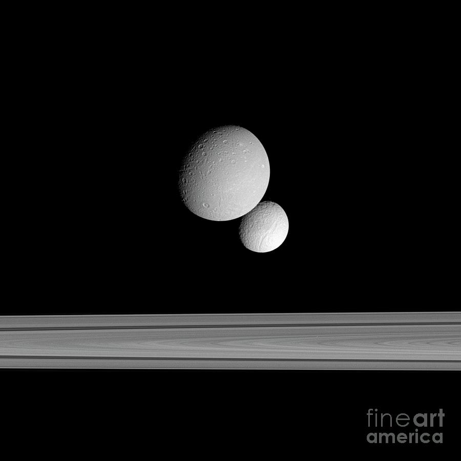 Dione And Tethys Photograph by Nasa/jpl/space Science Institute/science Photo Library