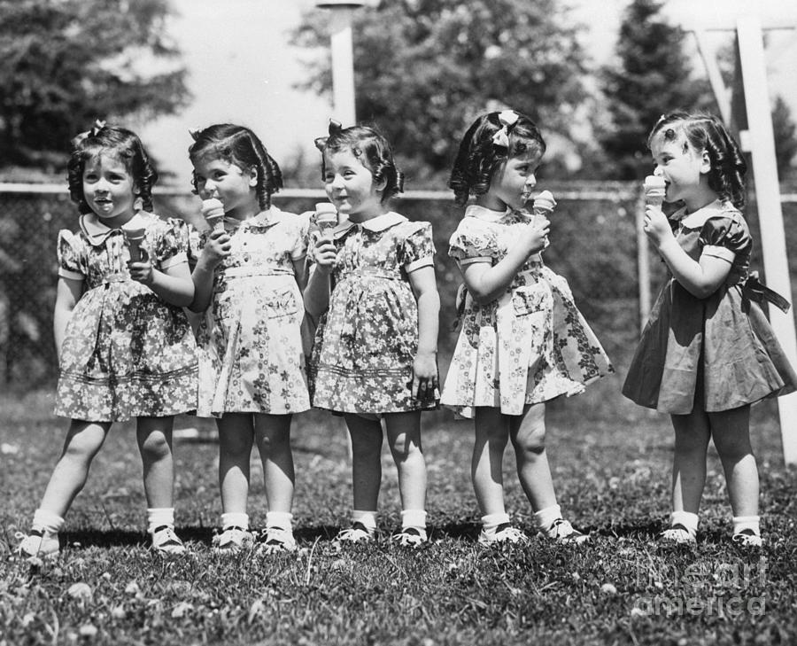 Dionne Quintuplets Have Ice Cream Cone Photograph by Bettmann